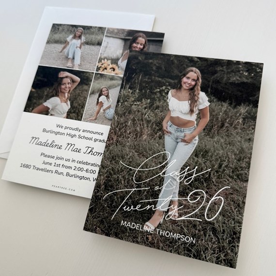 Graduation announcement with photo area and text